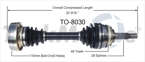 TO-8030 – TRAKMOTIVE CV Axle Shaft, OE Replacement Compressed Length 20.20 Inches